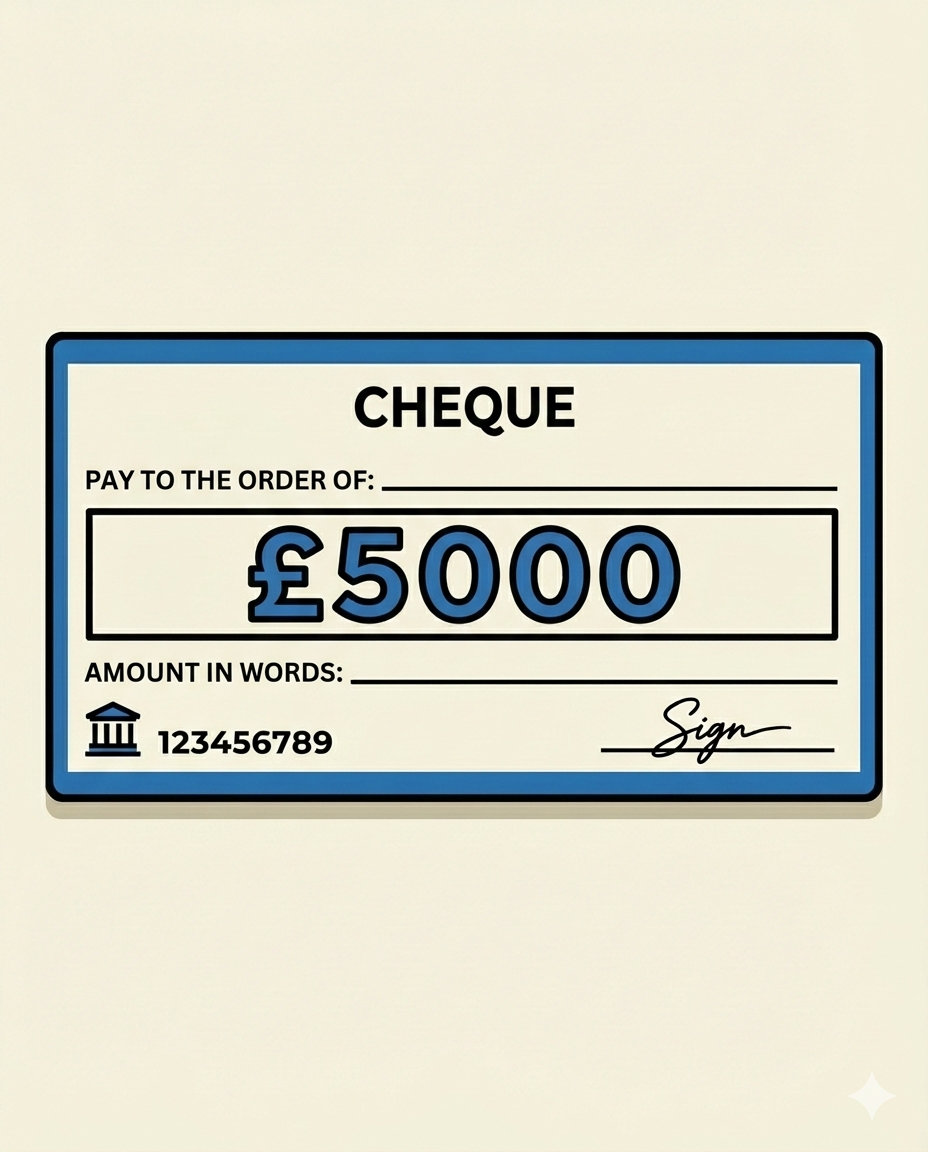 Image £5000 → Chèque 5000 GBP